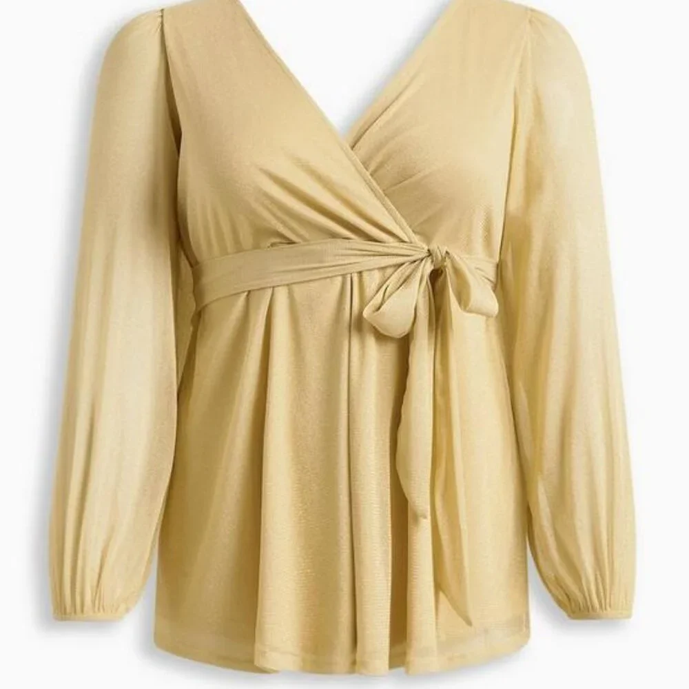 NWT Torrid Glitter Lurex Surplice Peplum Top Gold Size 4 (26) - Picture 4 of 12
